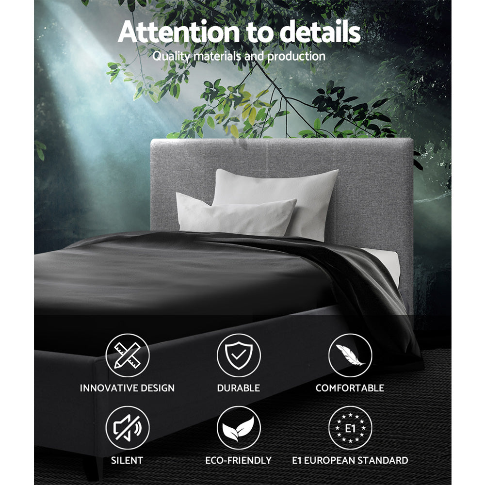 Artiss NINO grey king single gas lift bed frame styled in bedroom — Allure Home Collections