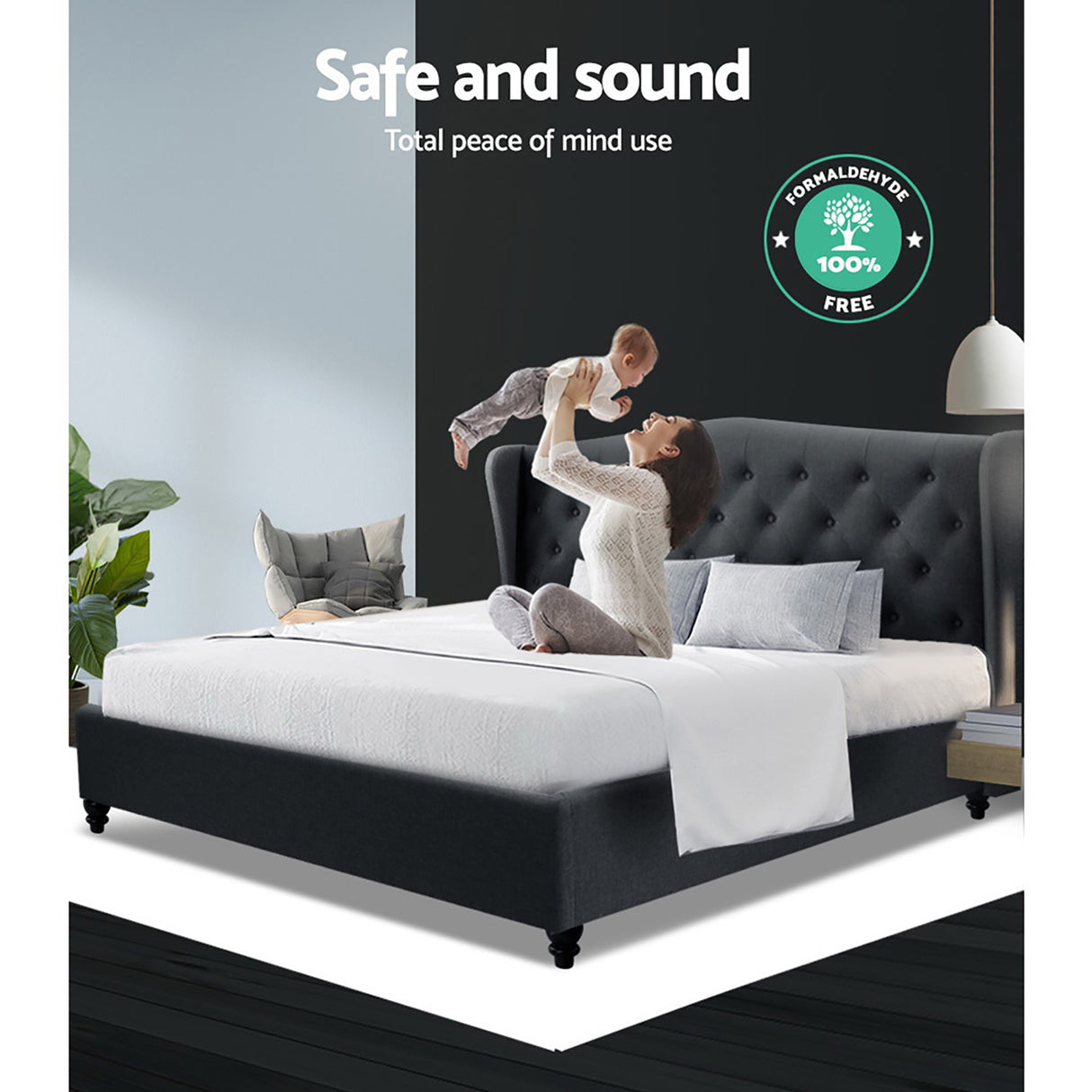 Artiss PIER charcoal king bed frame from foot end — Allure Home Collections