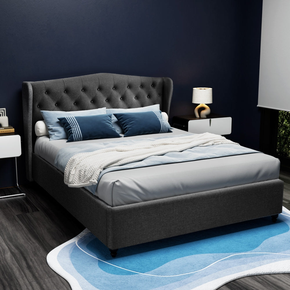 Artiss PIER charcoal wing headboard close-up showing tufted design — Allure Home Collections