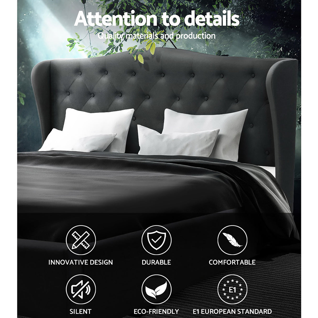 Artiss PIER charcoal French provincial bed frame styled in bedroom — Allure Home Collections