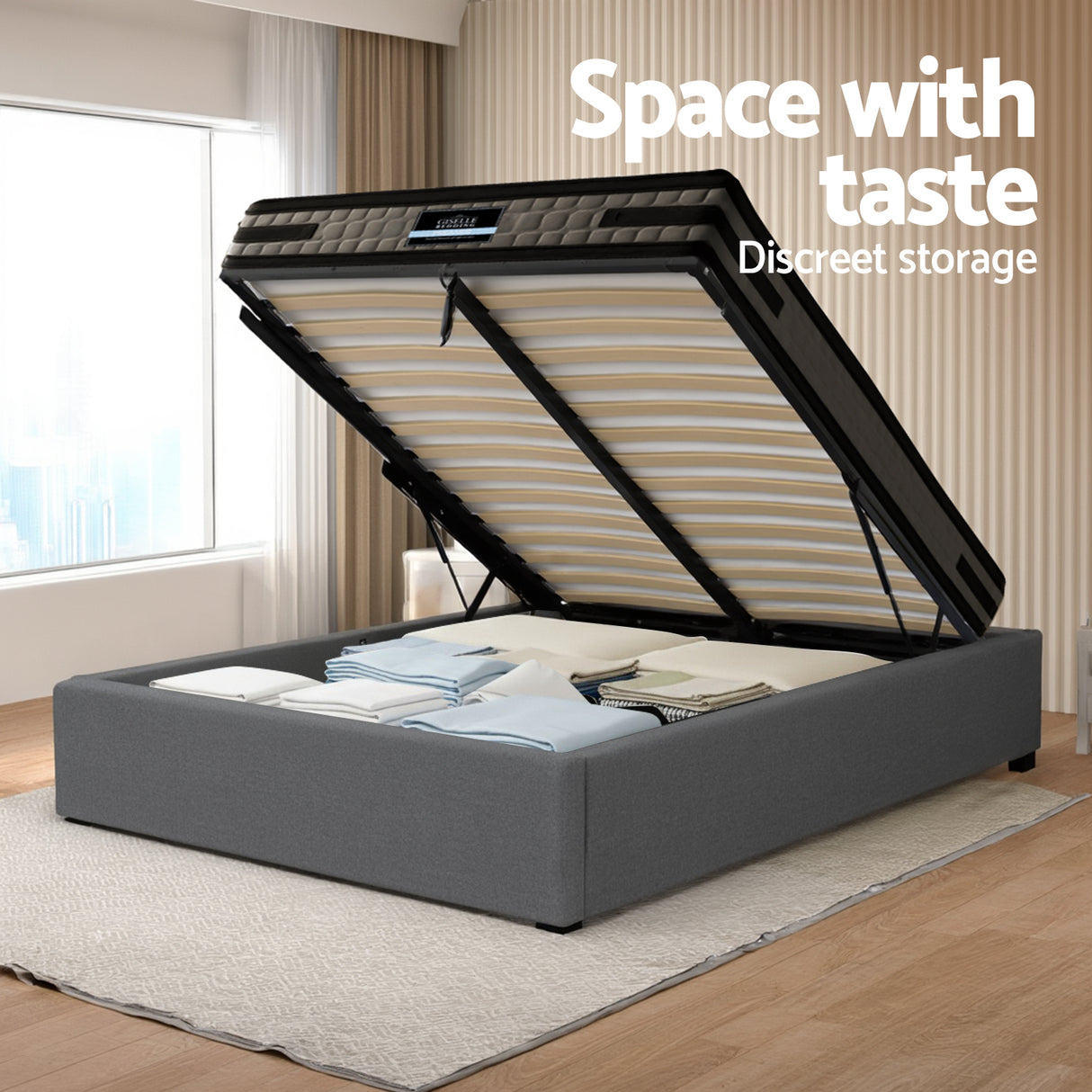 Arezzo King Single Bed Frame with Mattress, Grey