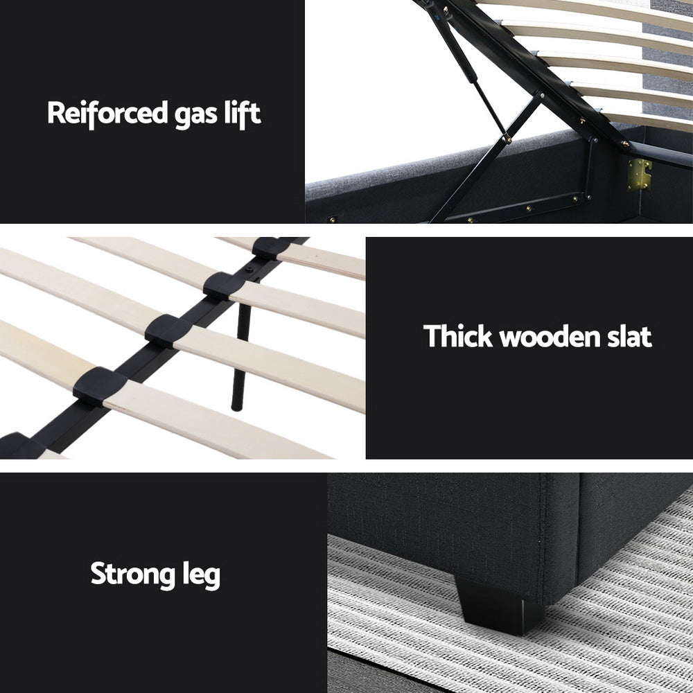 Artiss VILA charcoal gas lift double bed frame from foot end — Allure Home Collections