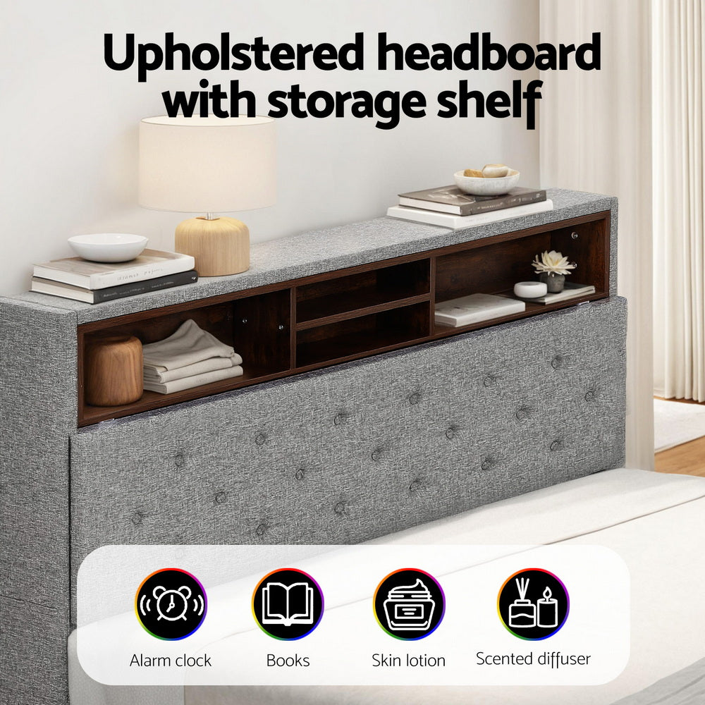 Artiss double LED storage bed frame showing hidden storage box beneath — Allure Home Collections
