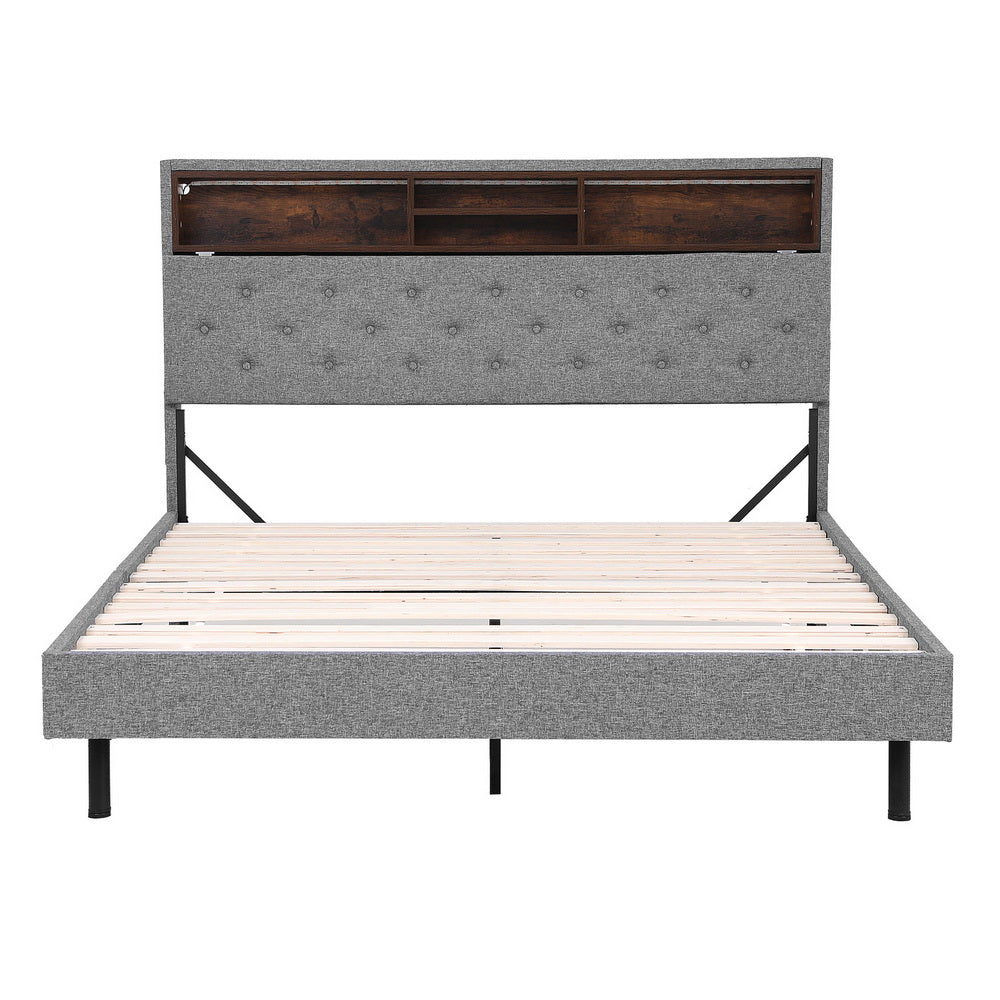 Artiss queen LED storage bed frame showing hidden storage box beneath — Allure Home Collections
