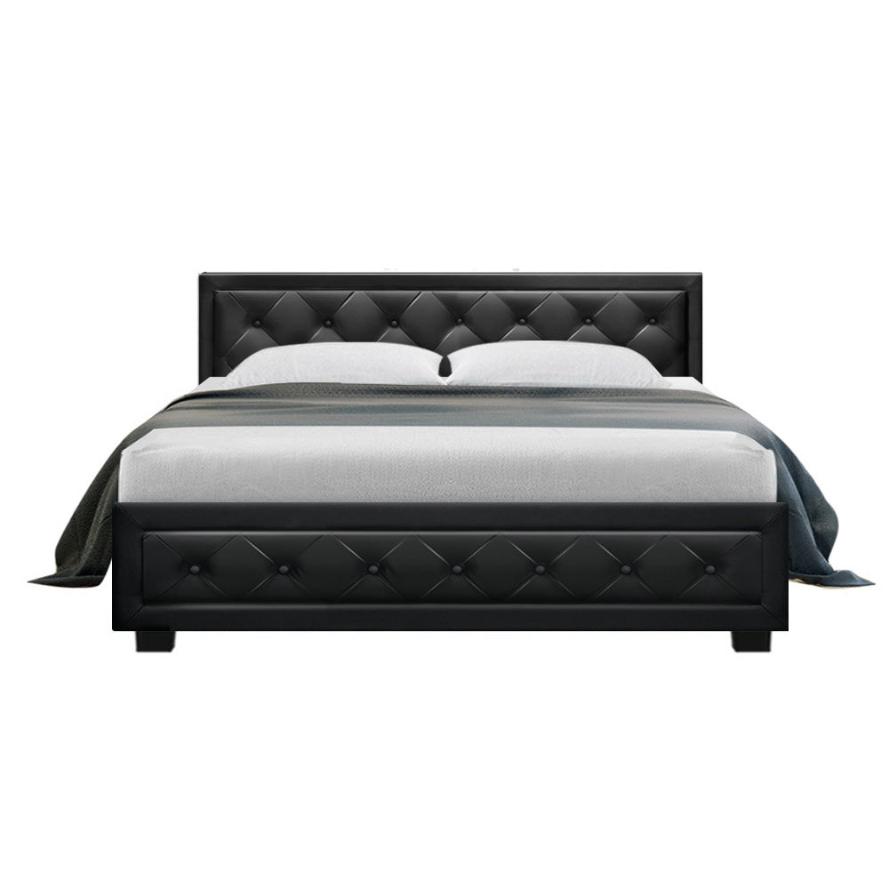Artiss TIYO gas lift black bed frame open showing hidden storage — Allure Home Collections