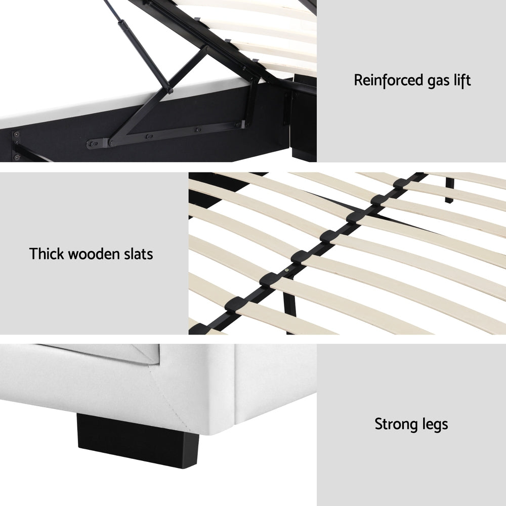 Artiss TIYO white king gas lift bed frame in styled bedroom — Allure Home Collections