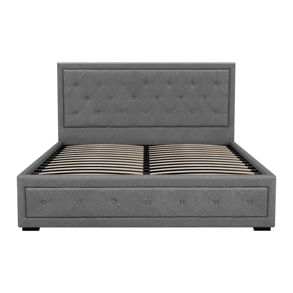 Artiss TIYO gas lift bed frame open showing hidden storage — Allure Home Collections