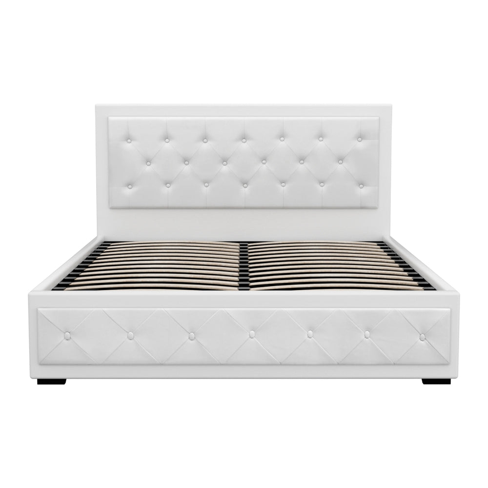 Artiss TIYO gas lift bed frame open showing hidden storage — Allure Home Collections