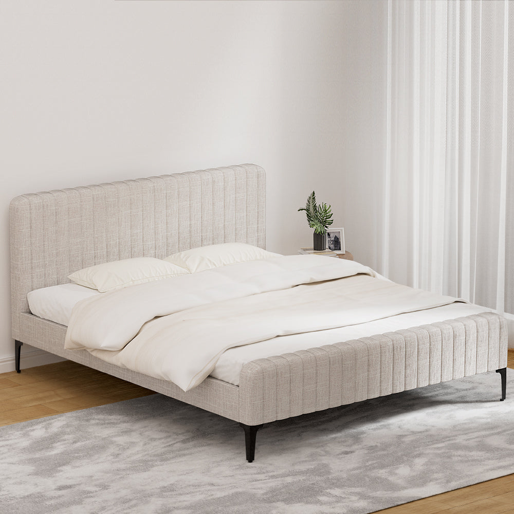 Ferrara beige King bed frame in a modern bedroom