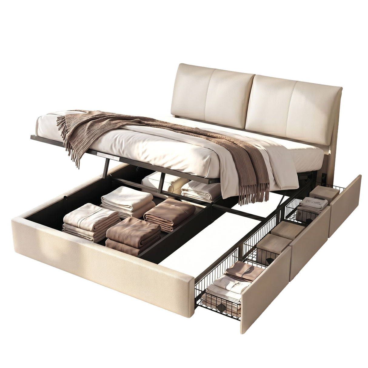 Bologna beige Queen bed frame in a modern bedroom