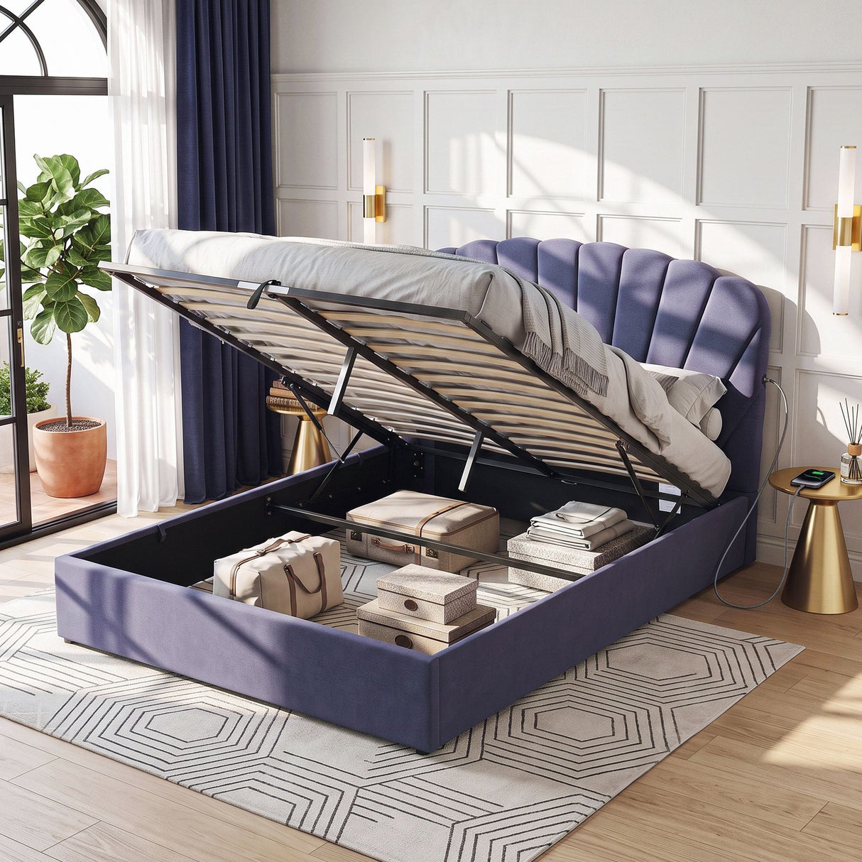 Siena grey Queen bed frame in a modern bedroom