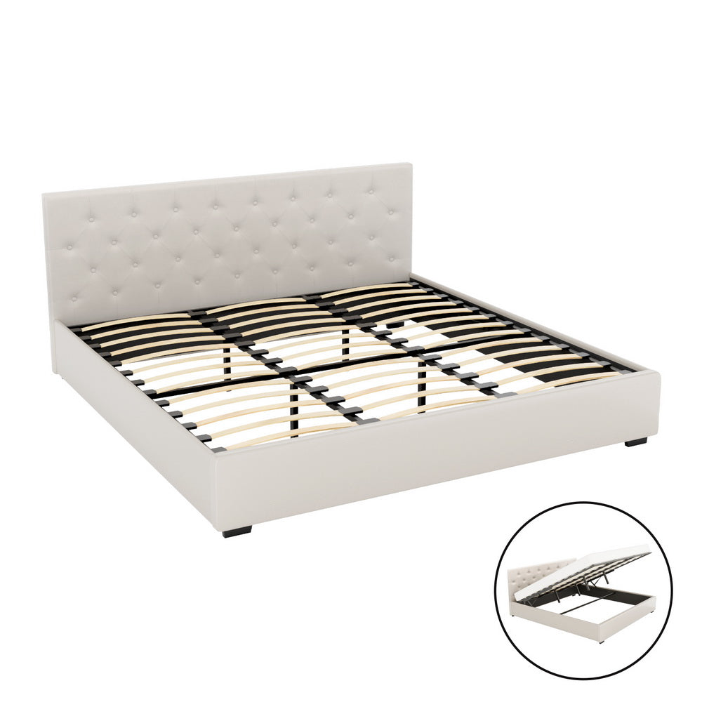 Cesena King Gas Lift Bed Frame, Beige