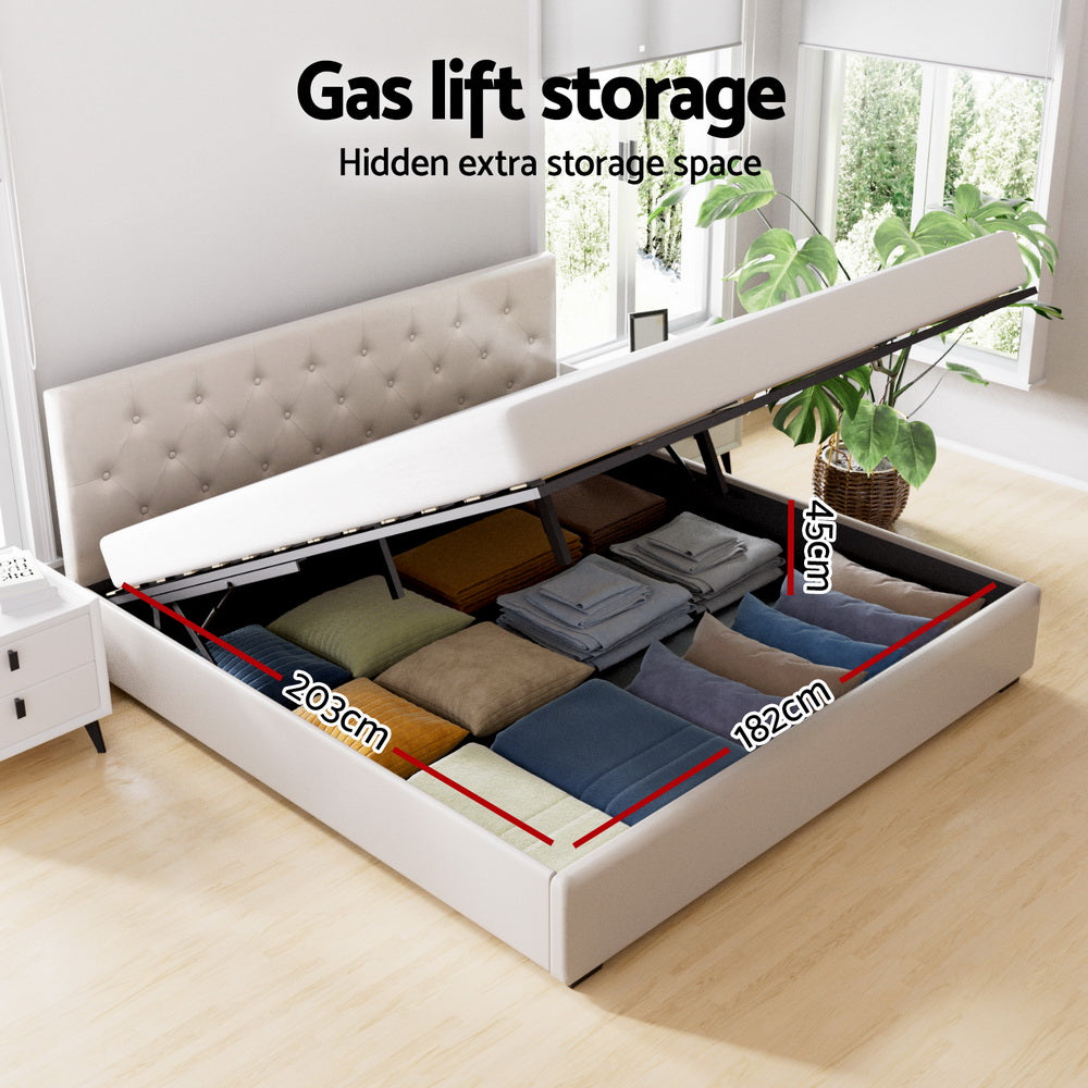 Cesena King Gas Lift Bed Frame, Beige