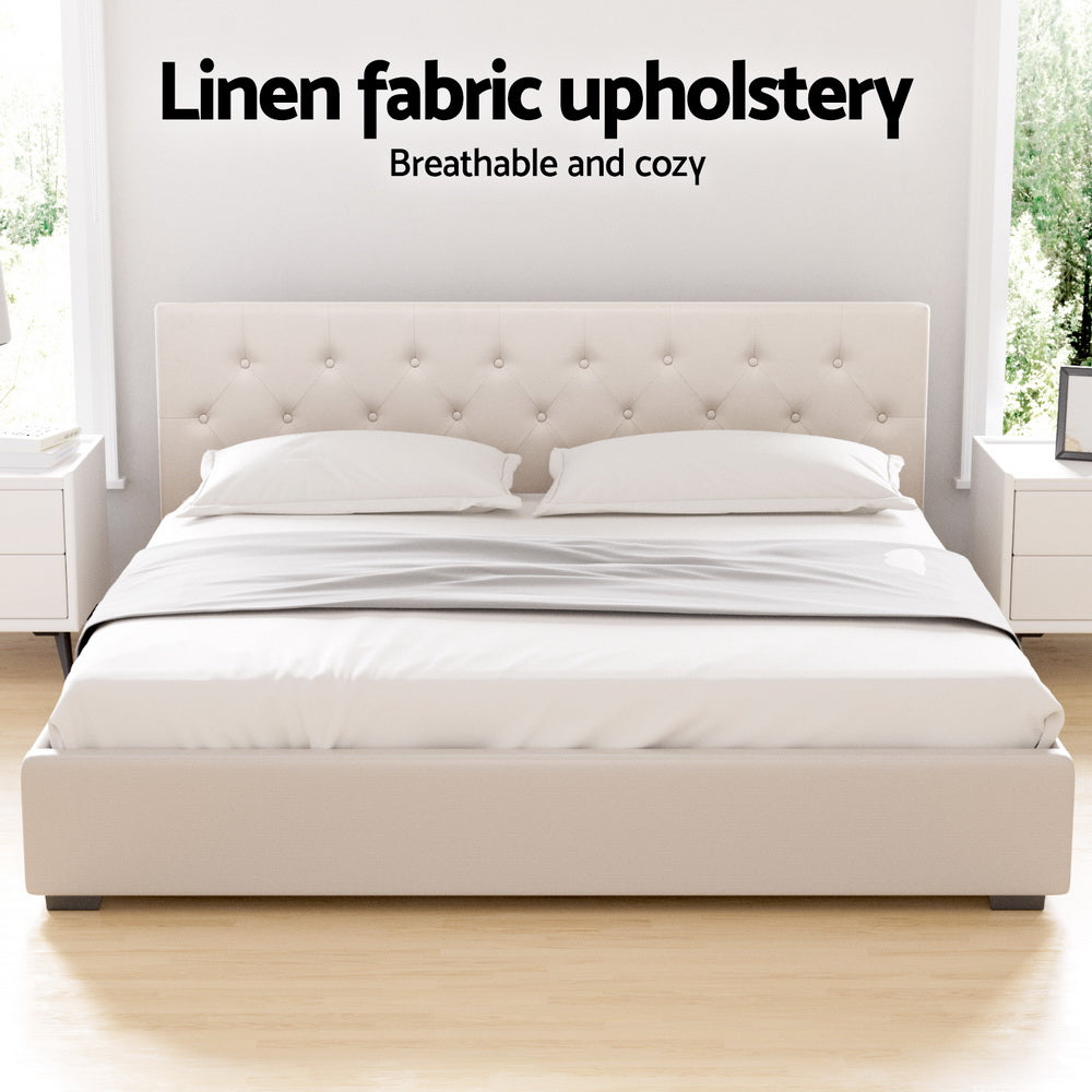Cesena King Gas Lift Bed Frame, Beige