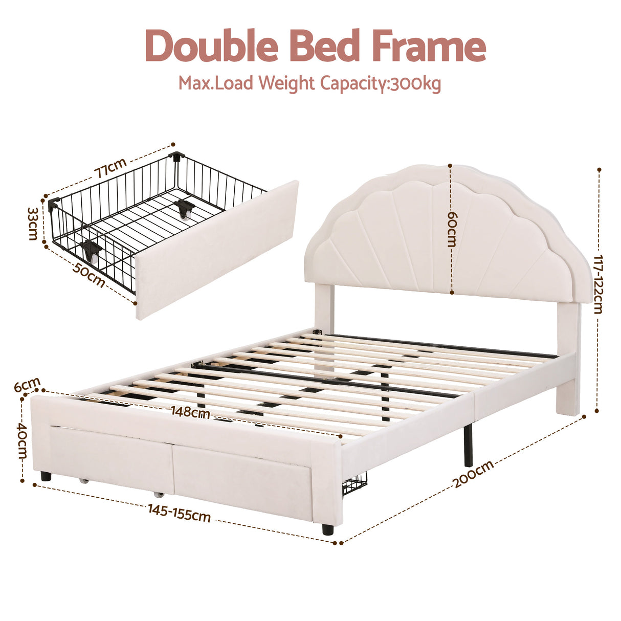 Piacenza Double Storage Bed Frame, White