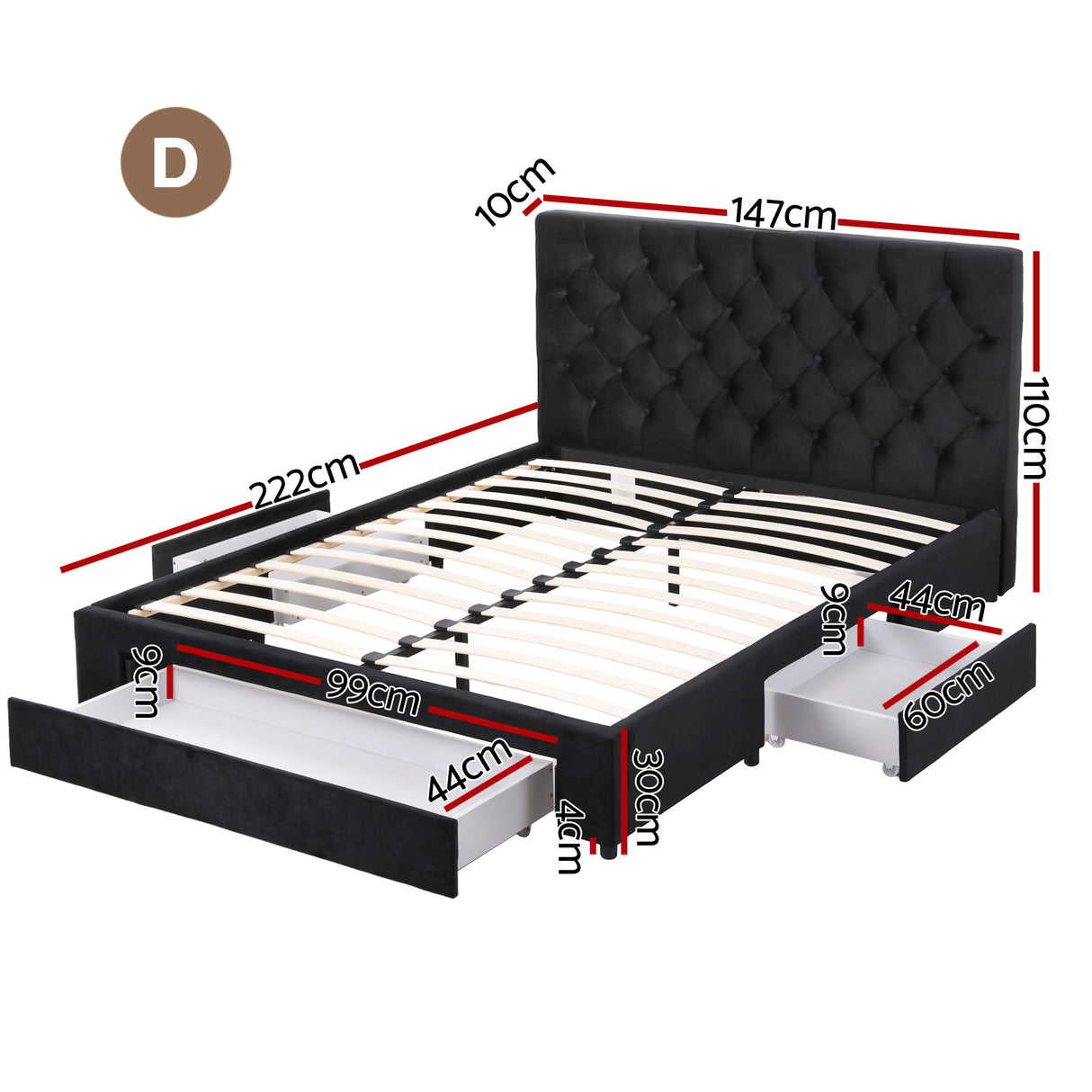 Chelsea Double Storage Bed, Velvet, view 2
