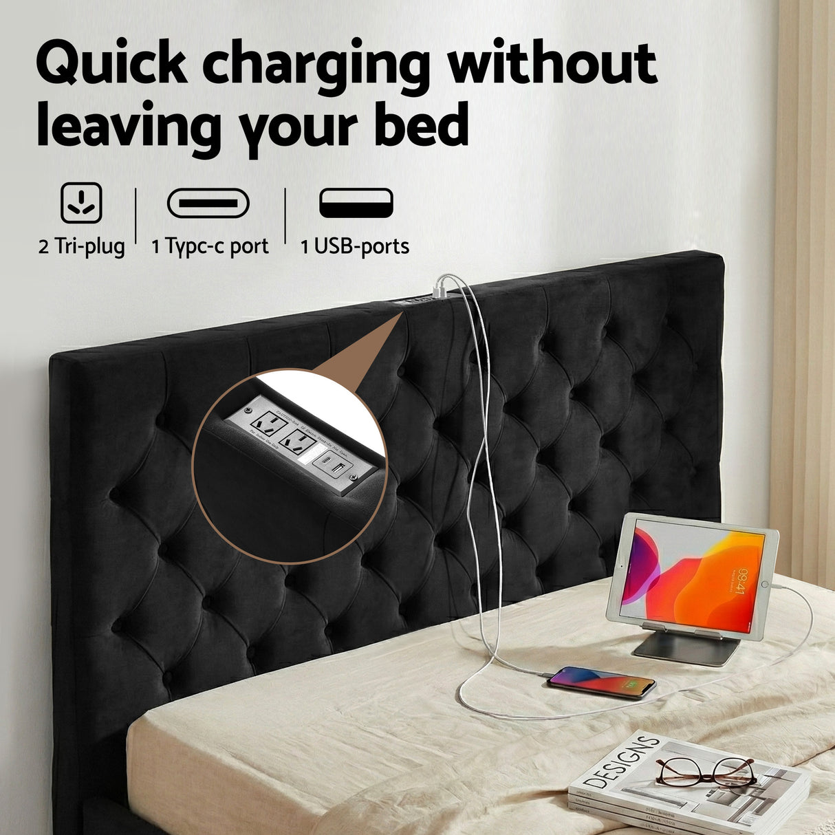 Vicenza Queen Storage Bed Frame, Black