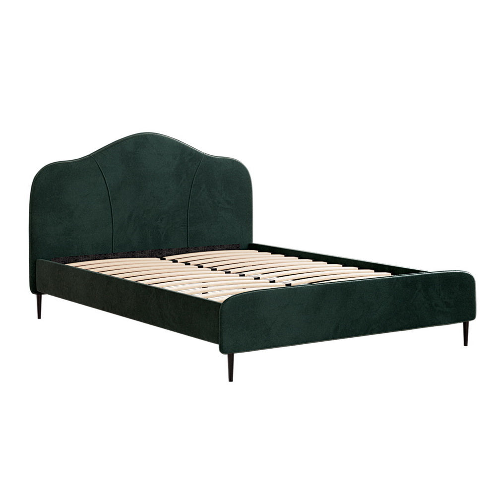 Artiss OLAN queen dark green velvet bed frame showing 300kg capacity — Allure Home Collections