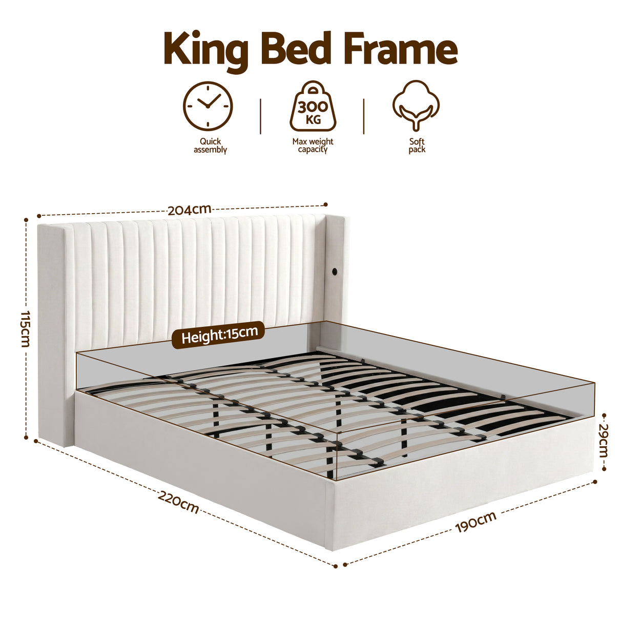 Bergamo Gas Lift Bed Frame
