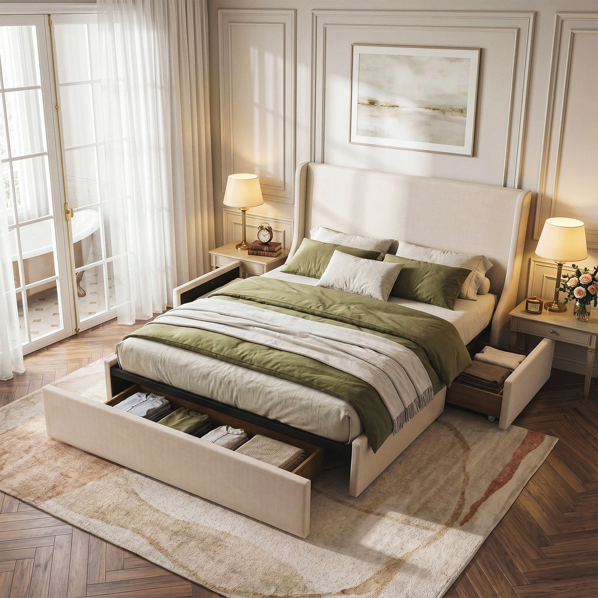 Modena white Double bed frame in a modern bedroom