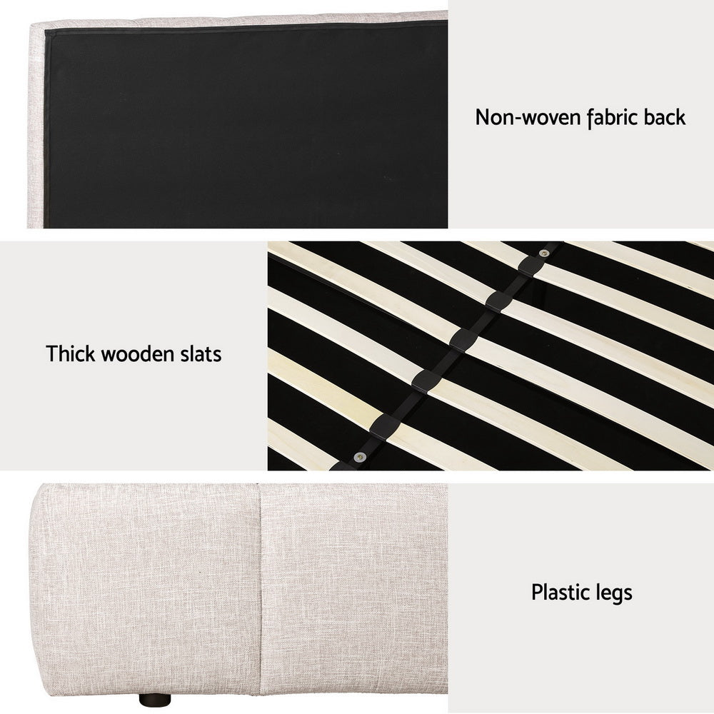 Artiss TETTE double linen bed frame plywood slat base detail — Allure Home Collections