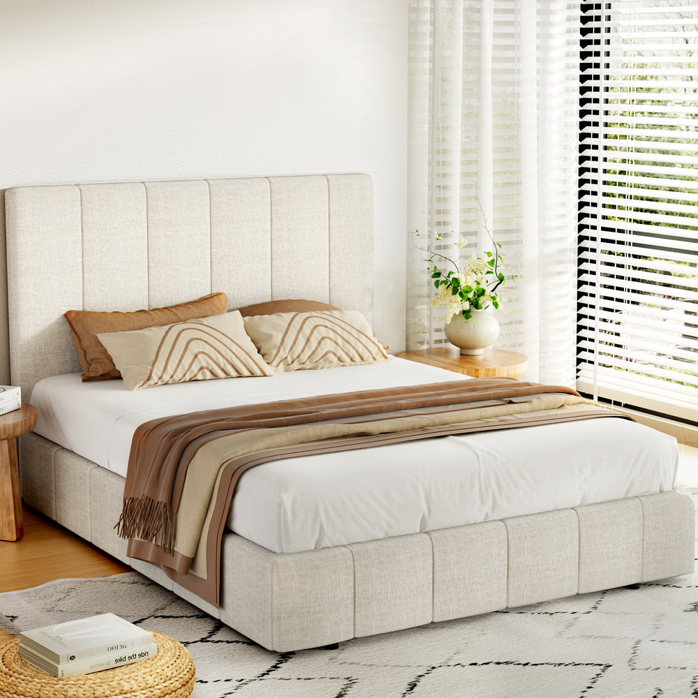 Mantova beige Double bed frame in a modern bedroom