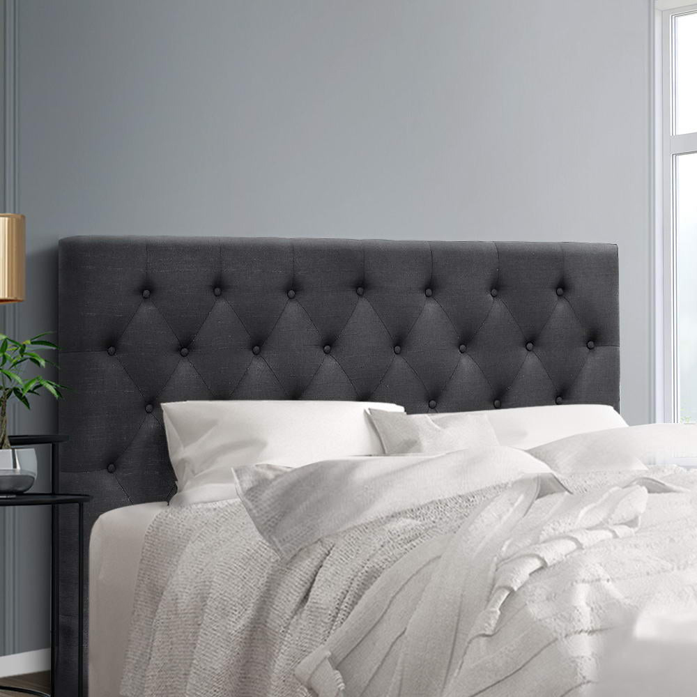 Yaouk charcoal upholstered bed head in a modern bedroom