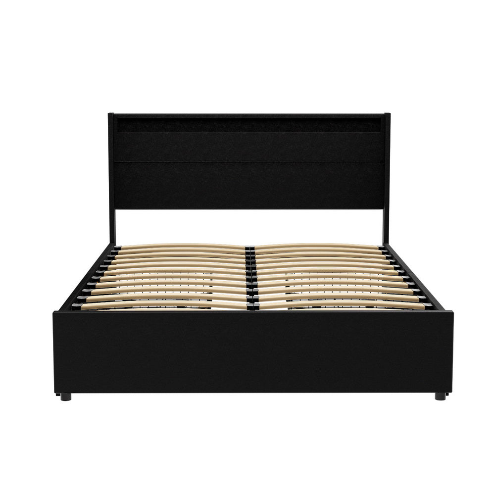 Artiss DUNN double bed frame showing 4 storage drawers open — Allure Home Collections