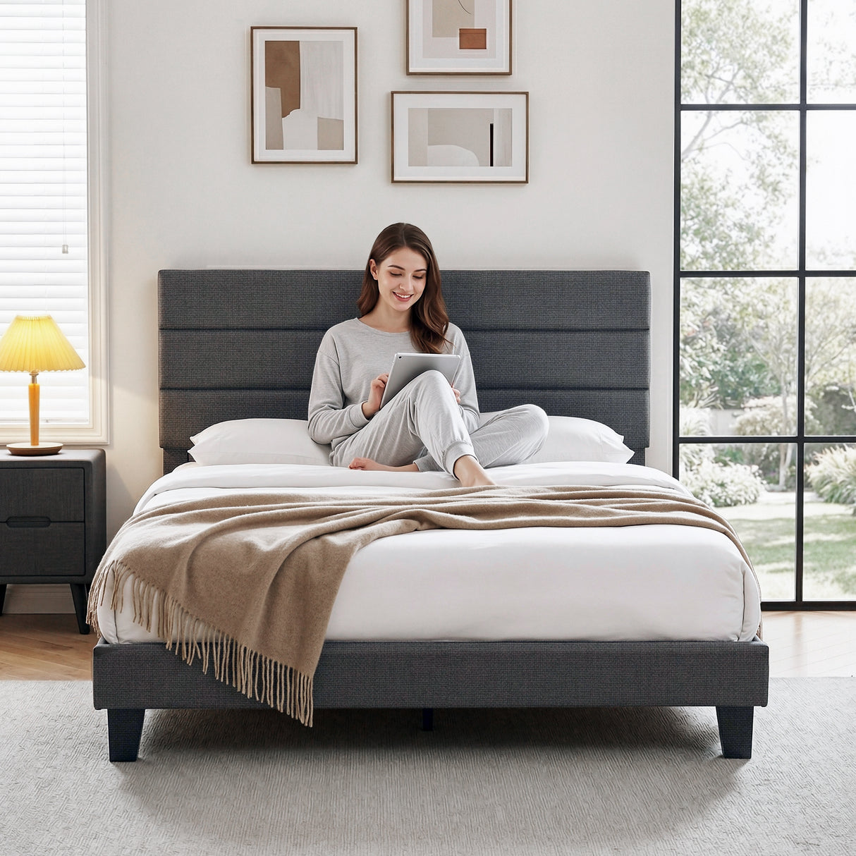 Volterra Double Bed Frame, Charcoal