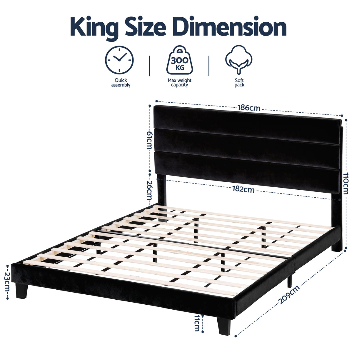 Halton King Bed, Black Velvet, view 2
