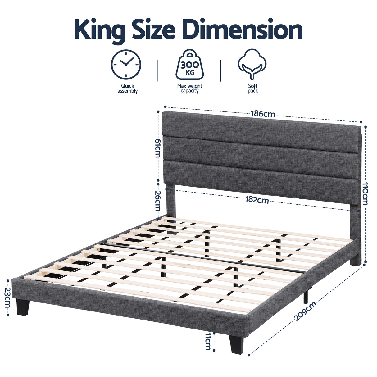 Halton King Bed, Charcoal, view 2