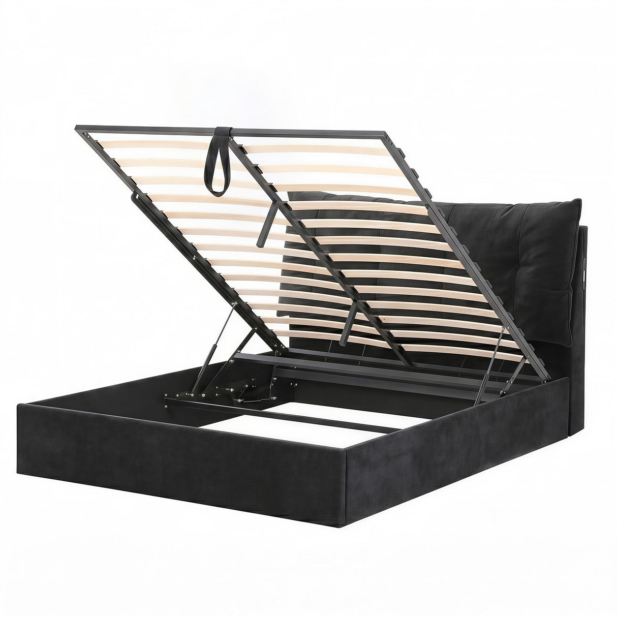 Cortona Black Queen bed frame in a modern bedroom