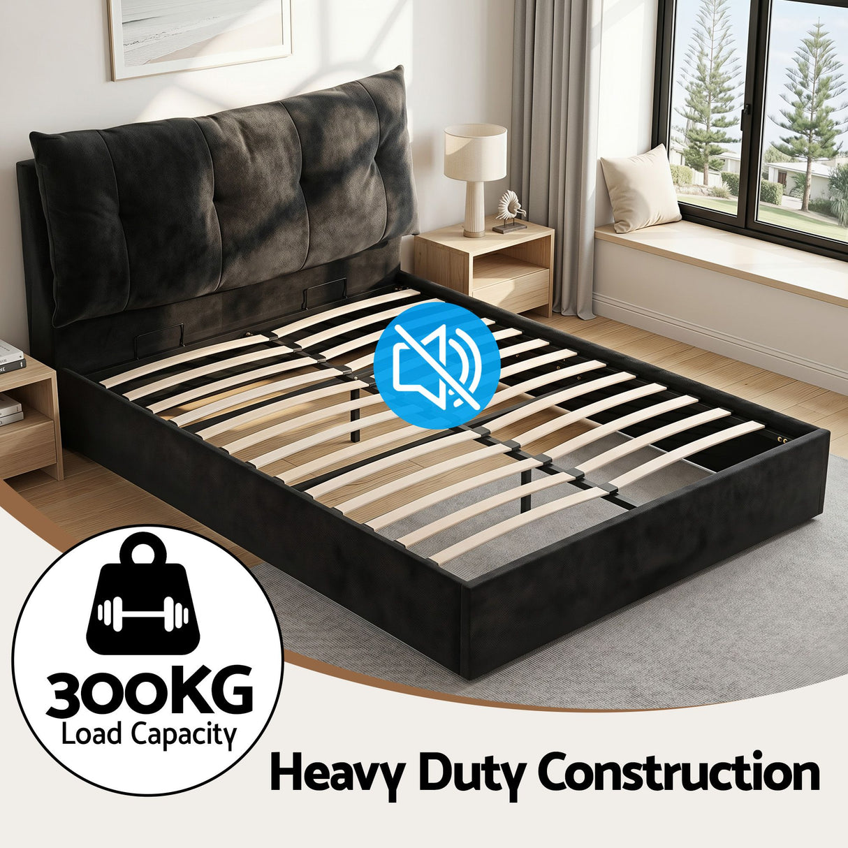 Cortona Queen Gas Lift Bed Frame, Black