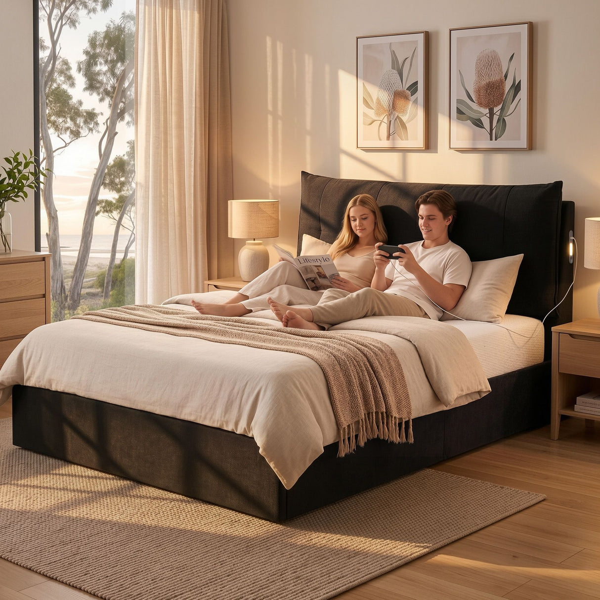 Cortona Queen Gas Lift Bed Frame, Black