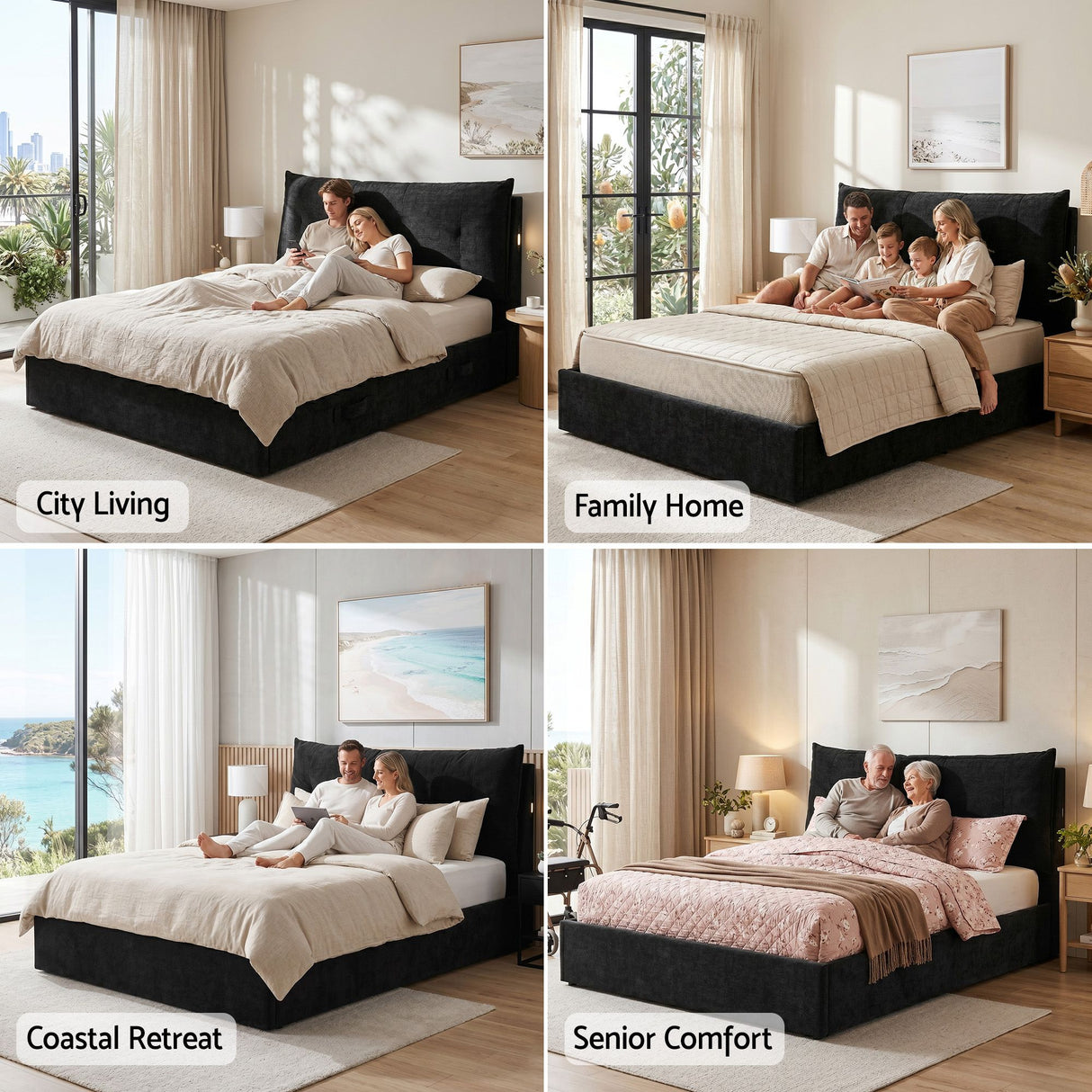 Cortona Queen Gas Lift Bed Frame, Black