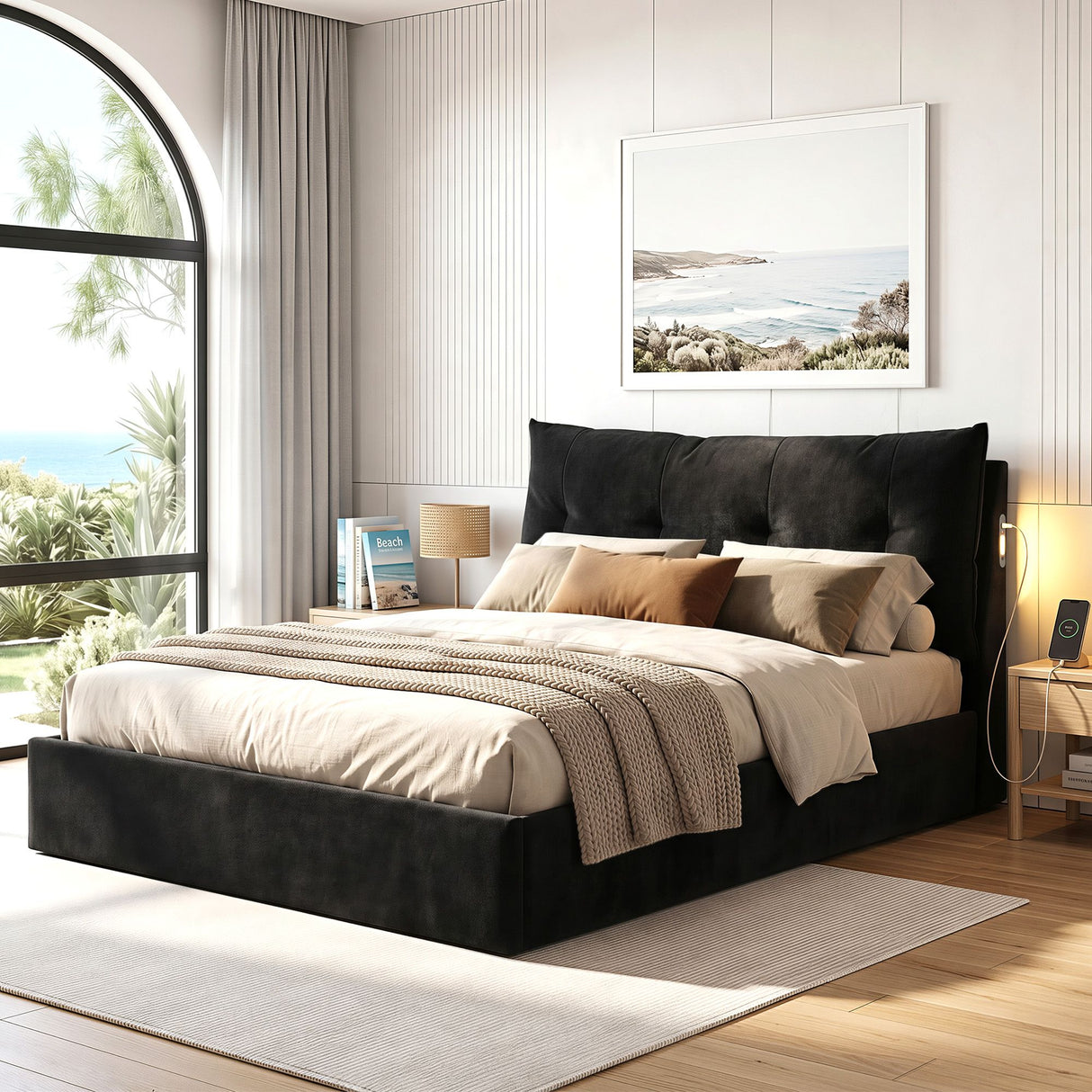 Cortona Queen Gas Lift Bed Frame, Black