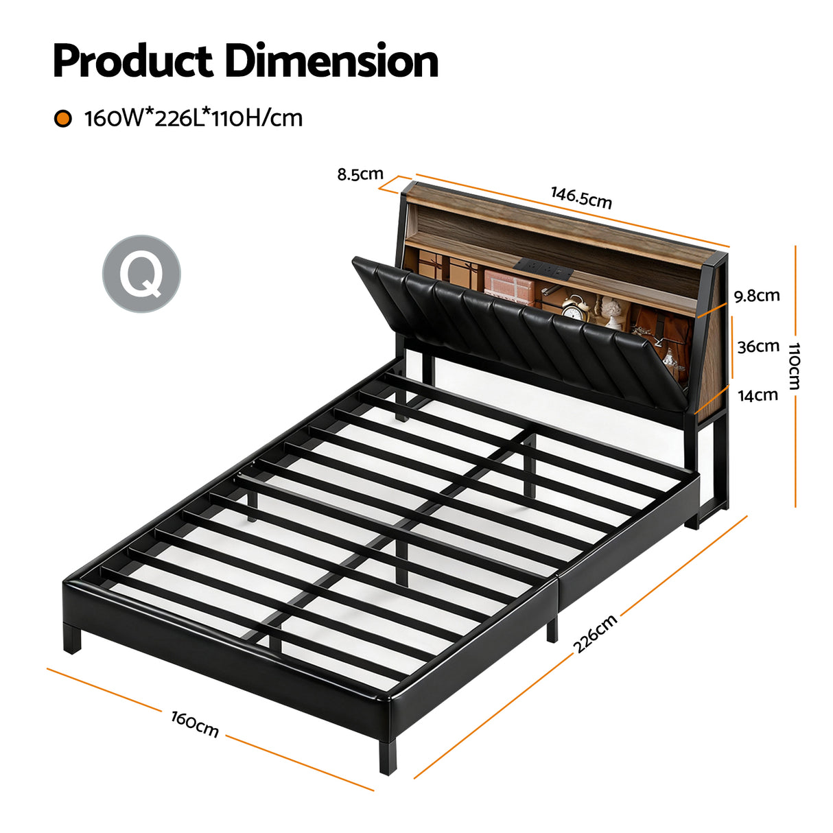 Montepulciano Queen Storage Bed Frame, Black
