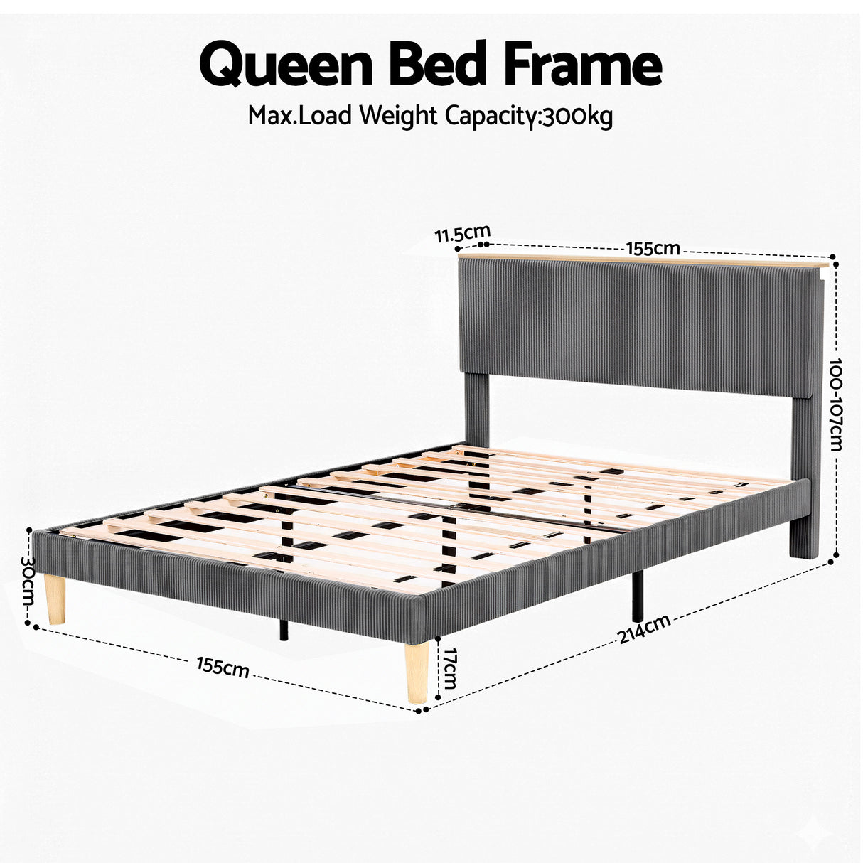Lyon Queen Upholstered Bed, Grey, view 2