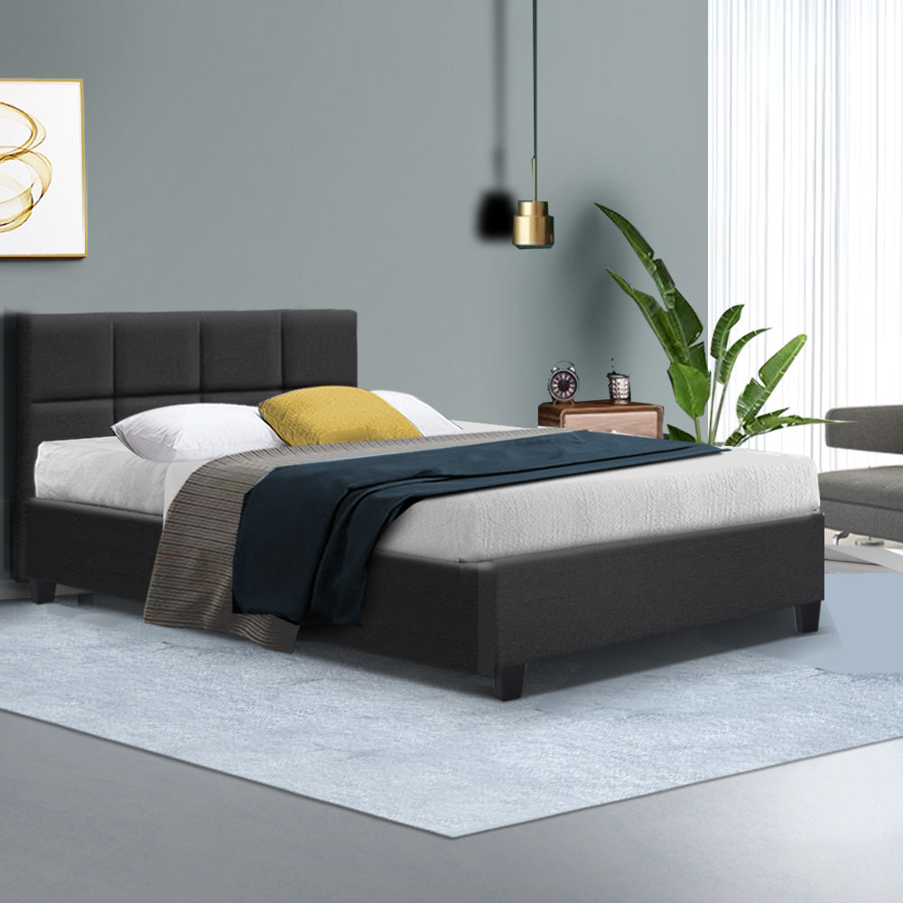 Carrara Charcoal Double bed frame in a modern bedroom