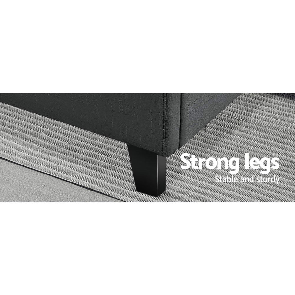 Artiss TINO queen charcoal faux linen bed frame showing 300kg capacity — Allure Home Collections