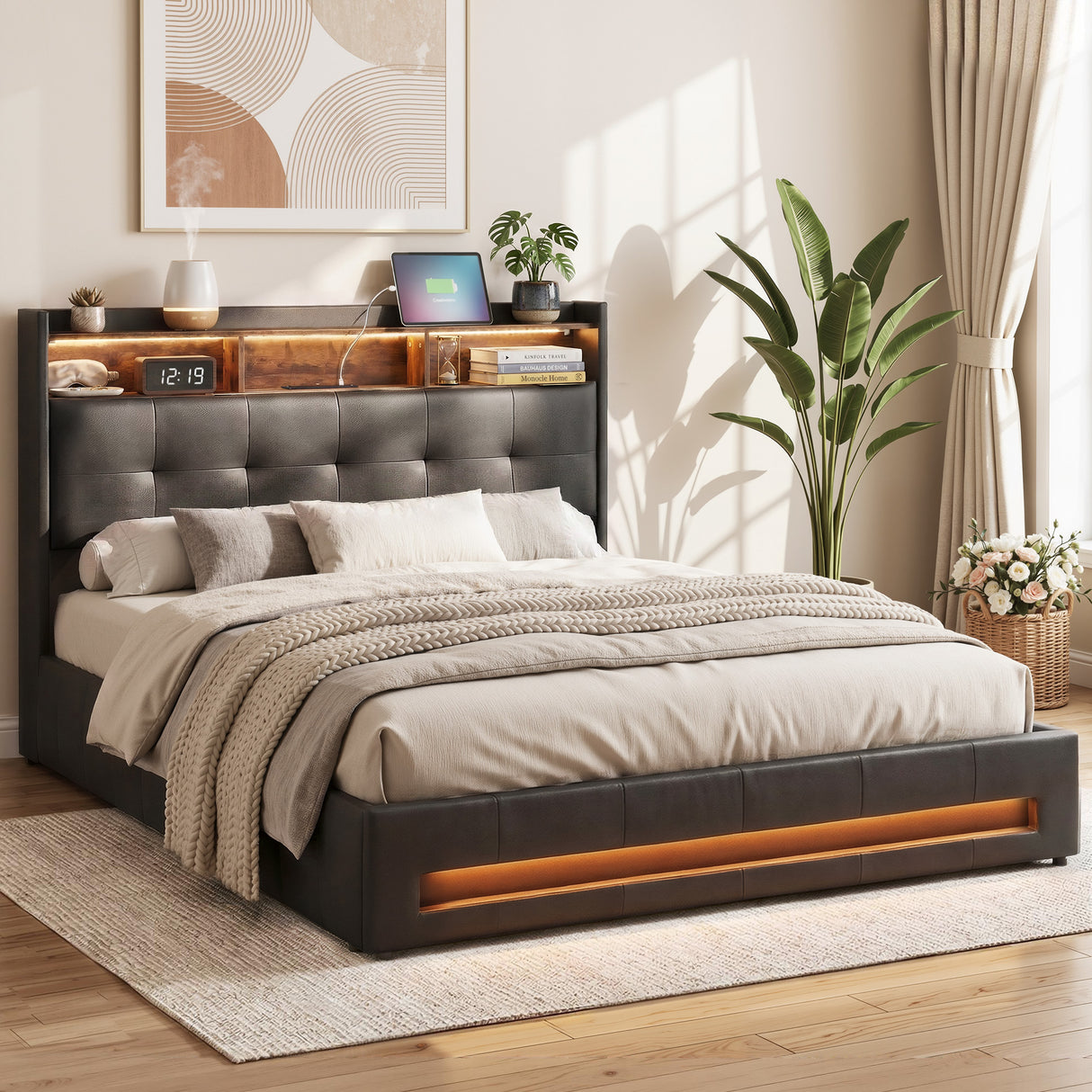 Massa Black Double bed frame in a modern bedroom