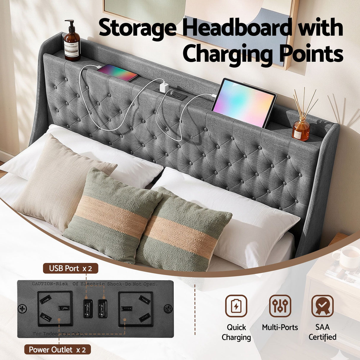 Viareggio King Storage Bed Frame, Charcoal