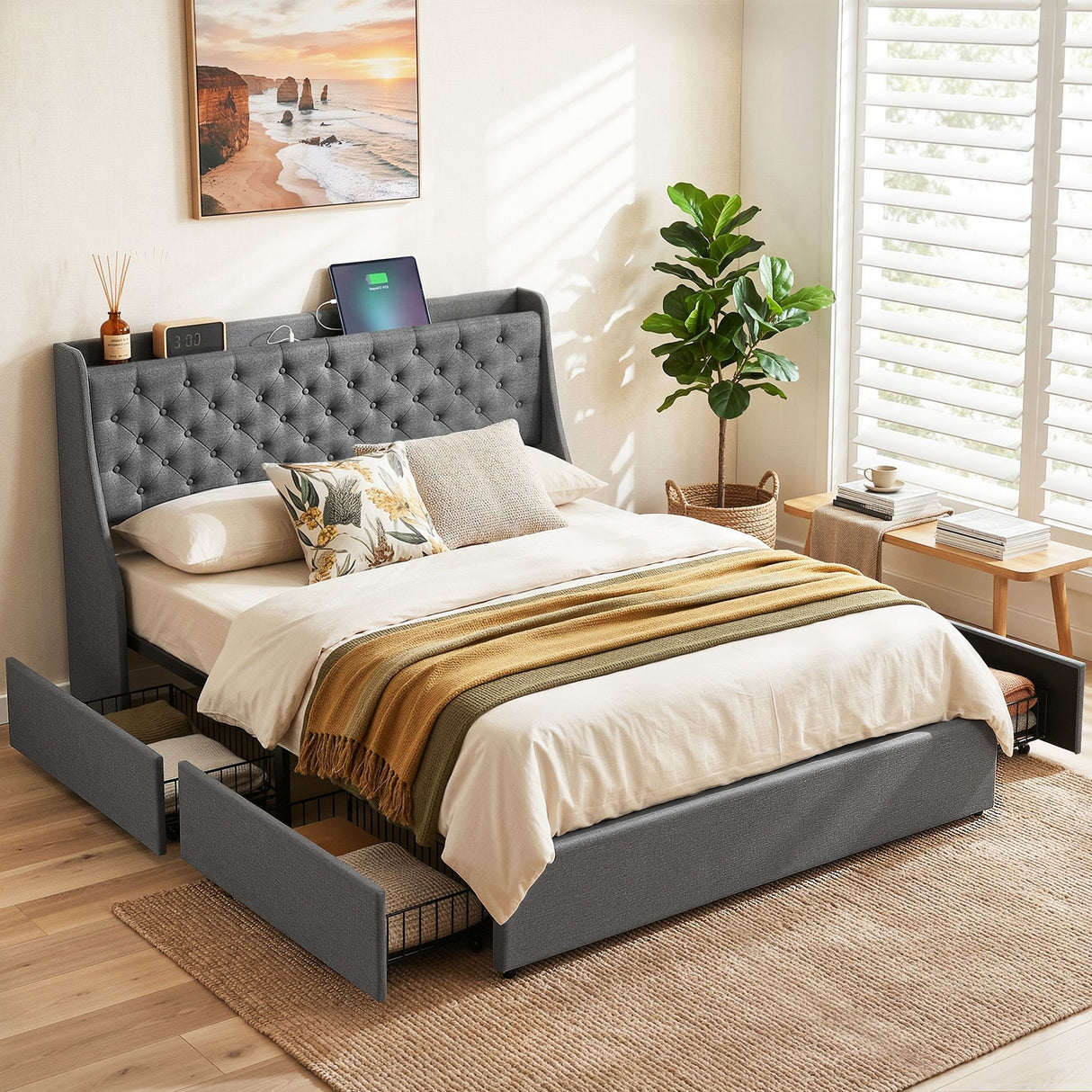 Viareggio Queen Storage Bed Frame, Charcoal