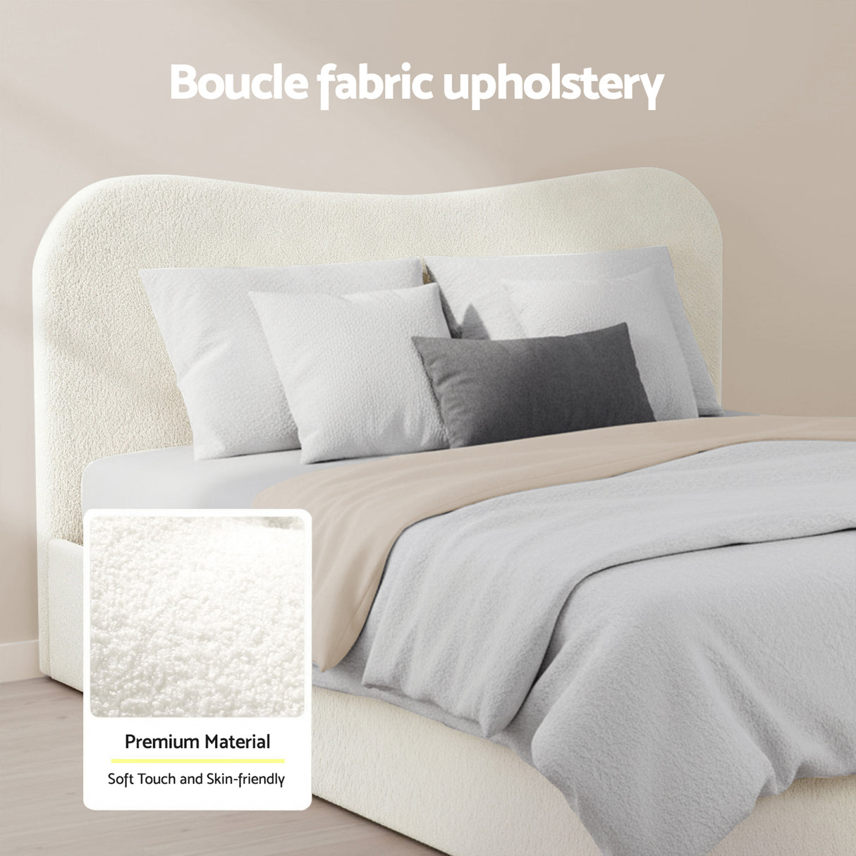 Capri Double Bed with Bedside, Beige Boucle, view 4