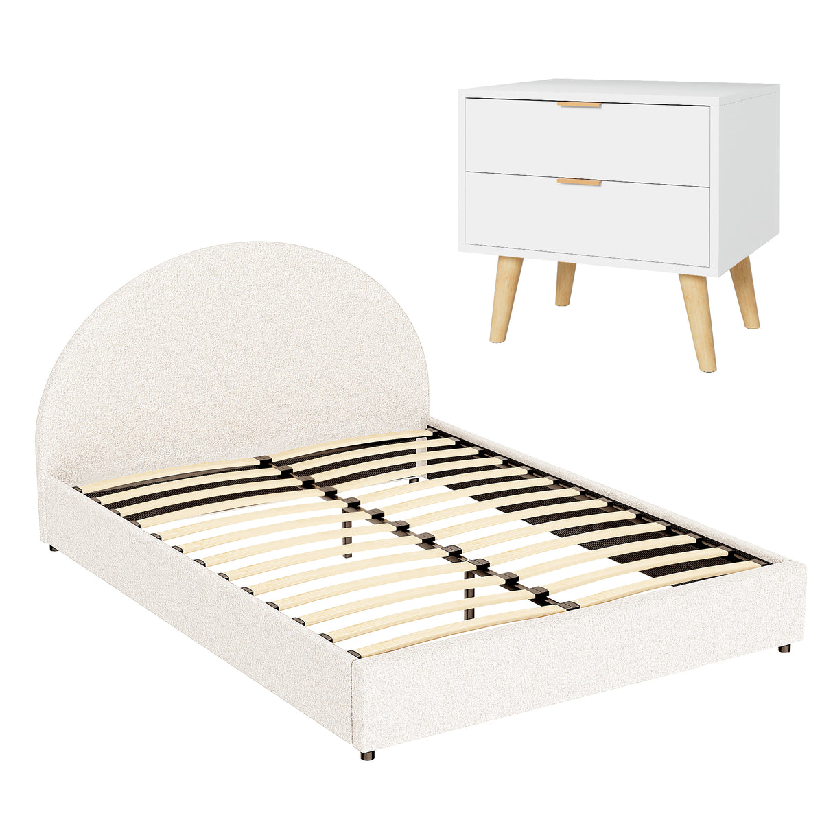 Poppi Beige Queen bed frame in a modern bedroom