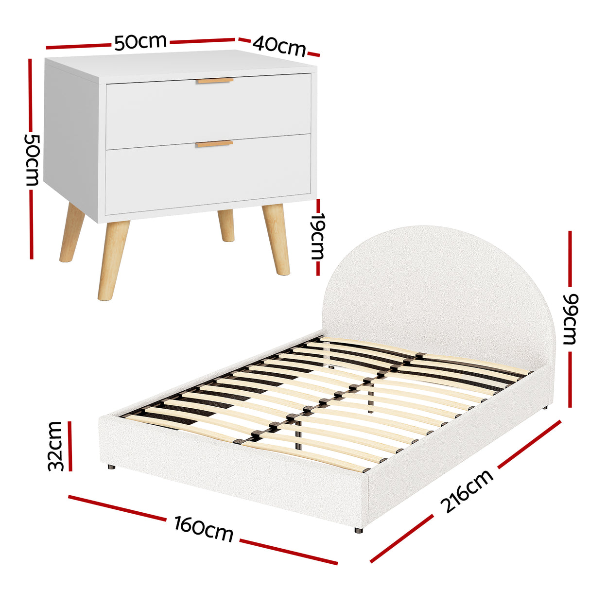 Poppi Queen Bed Frame with Bedside Table, Beige