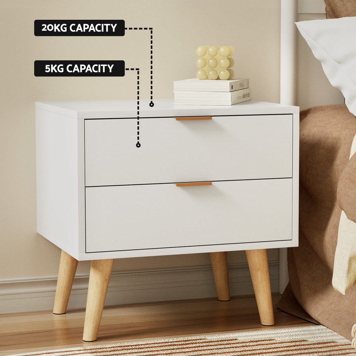 Poppi Queen Bed Frame with Bedside Table, Beige