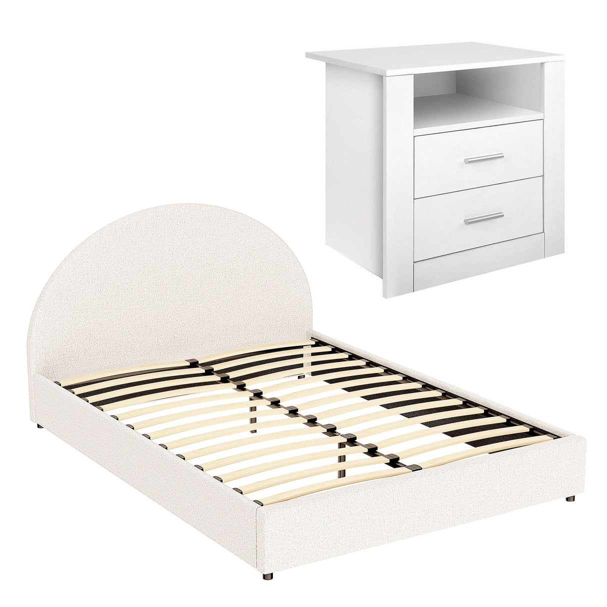 Vinci Queen Bed Frame with Bedside Table, Beige