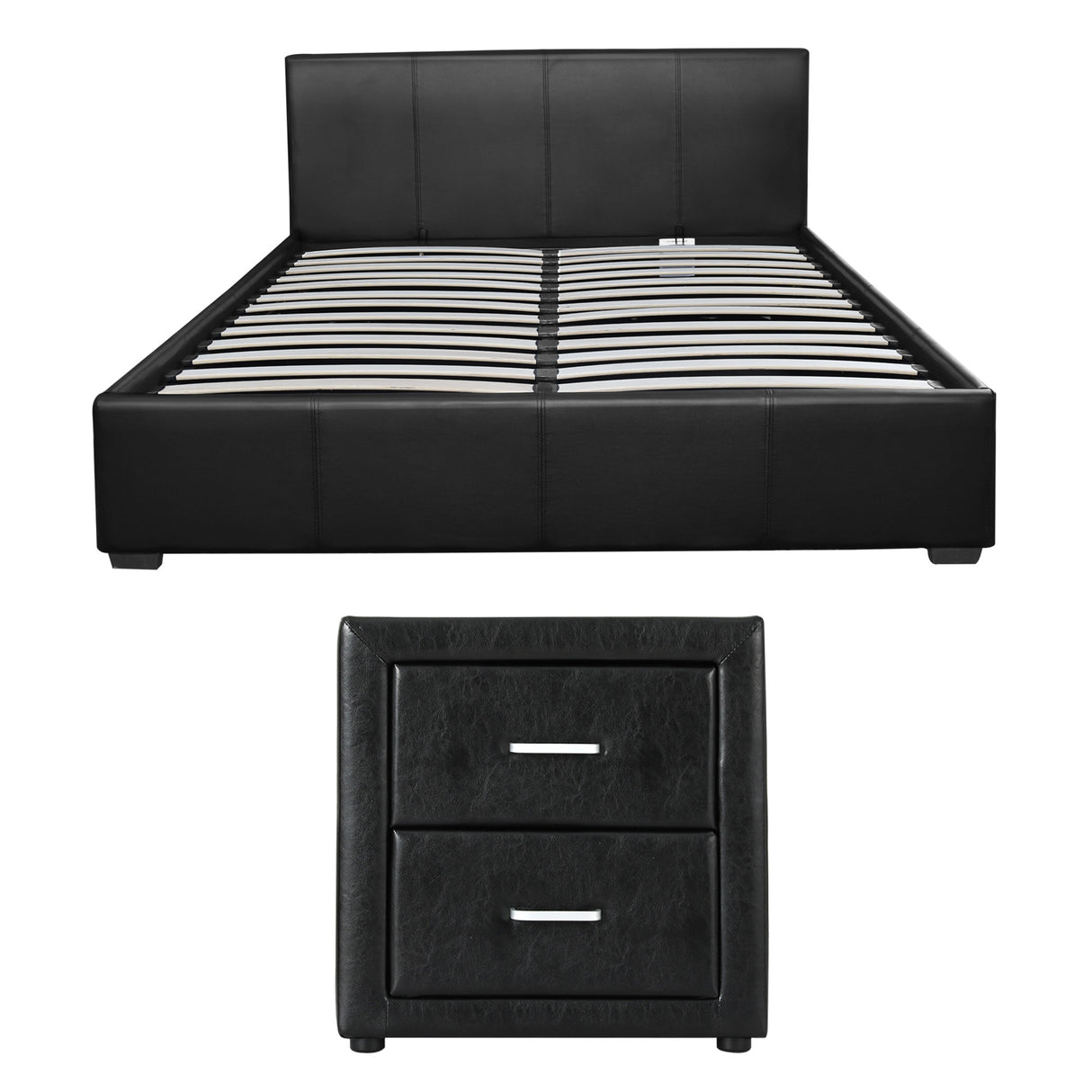 Pescia Queen Bed Frame with Bedside Table, Black