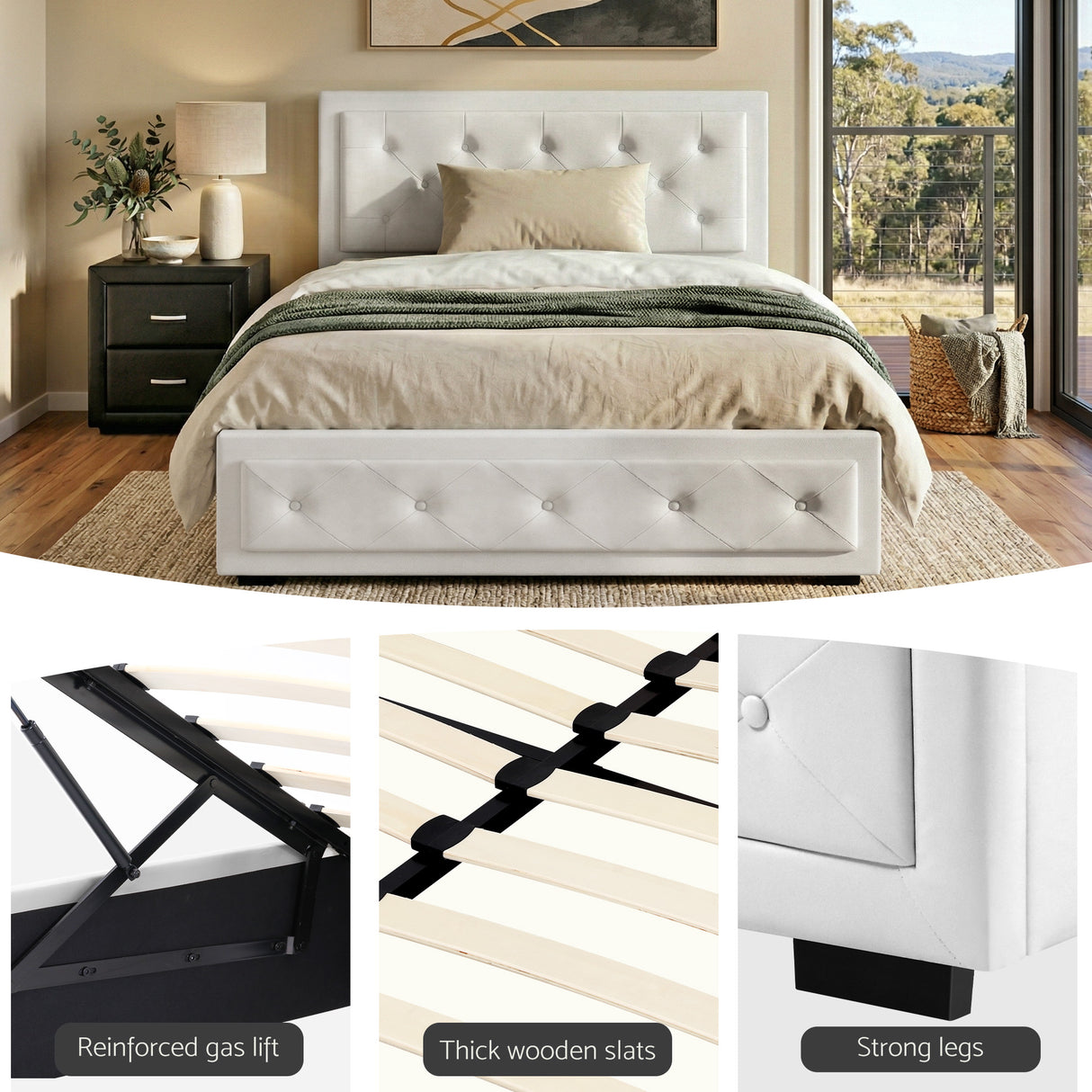 Skagen King Single Gas Lift Bed, White, view 6